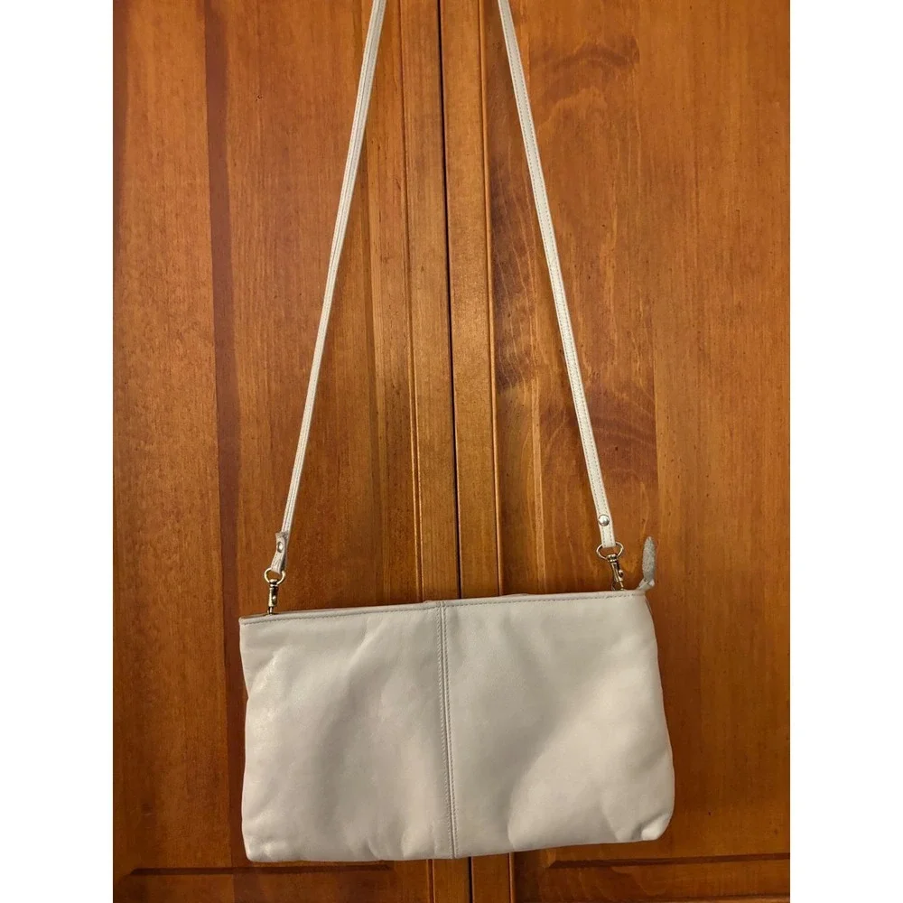 Leather Crossbody Bag Purse Womens Small Cream Vintage Bow Detail Good, Preowned